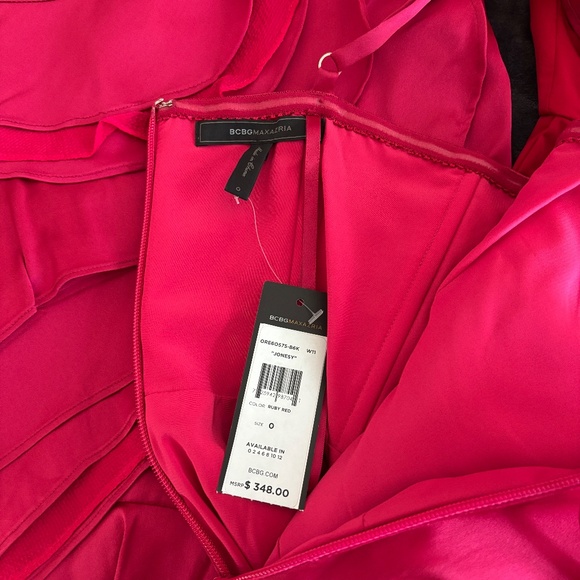 BCBGMaxAzria "Jonesy" One Shoulder Ruffled Mini Dress - Ruby Red Size 0 - Picture 14 of 16